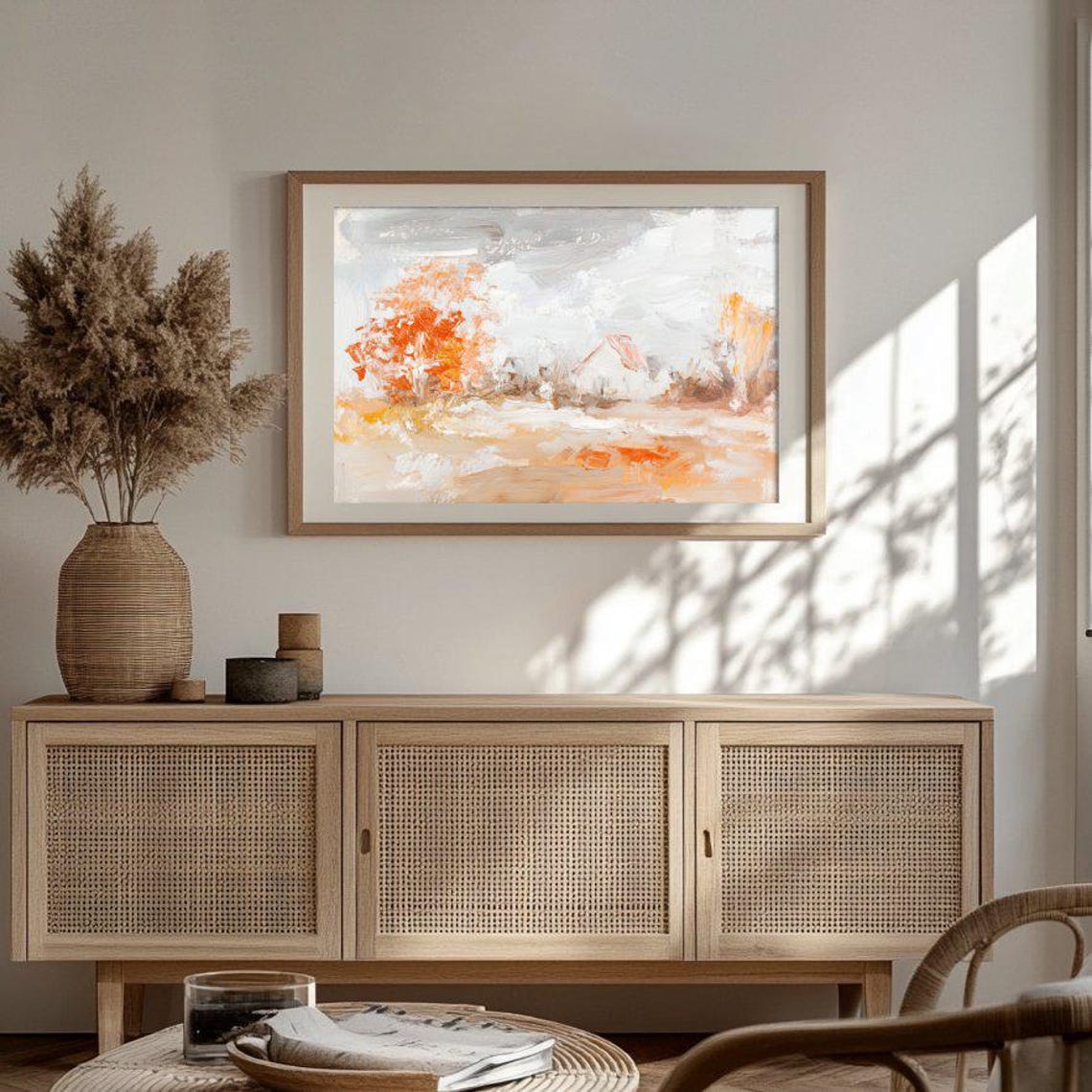 Abstract Autumn Barn Landscape Orange Trees Impressionist Poster - Image 3