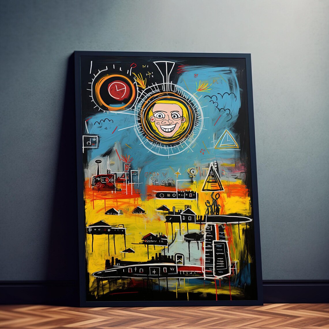 Sun and Cityscape Basquiat Style Colorful Abstract City Art Poster - Image 3