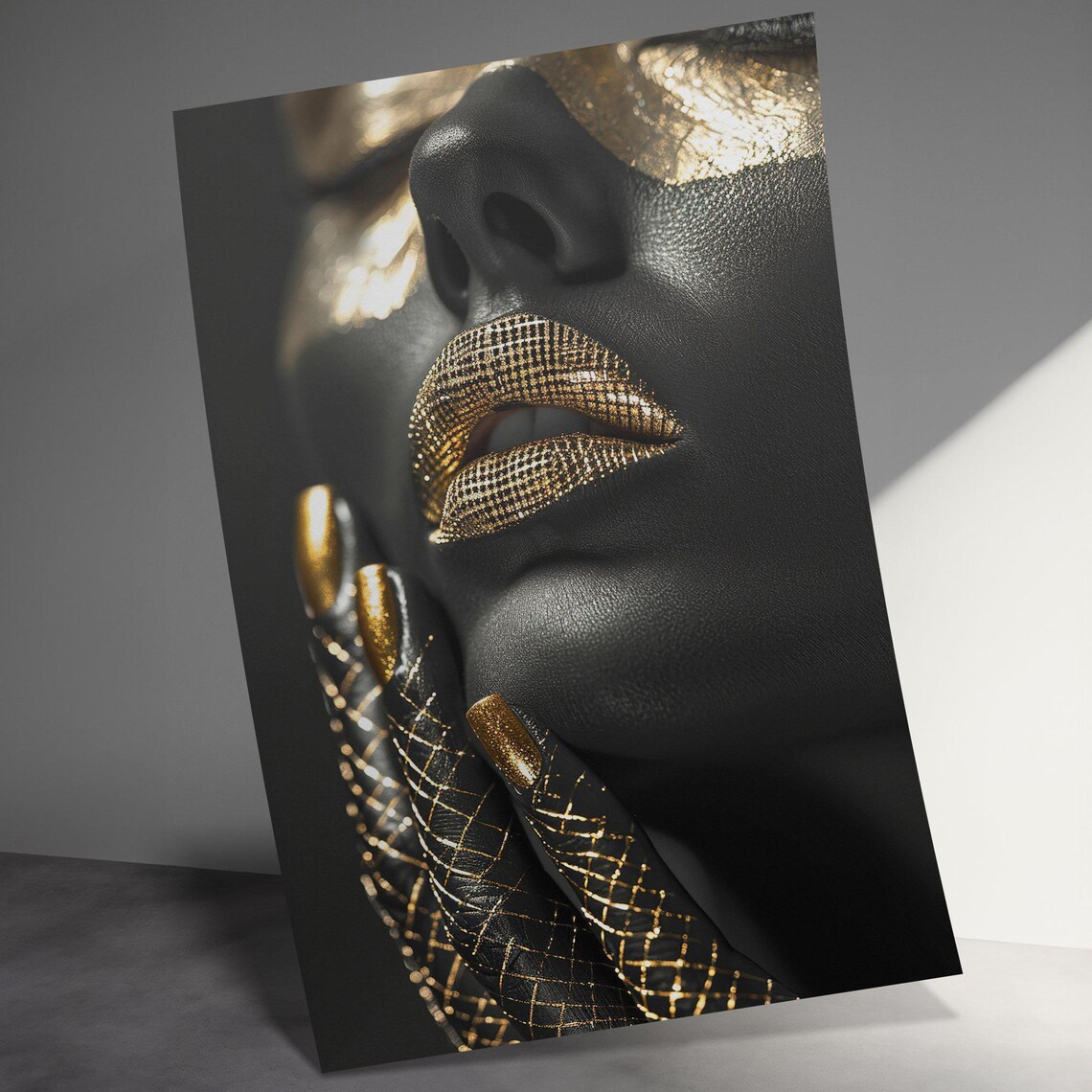 Black and Gold Woman Portrait Glam Gold Lips Luxury Art Poster - Image 3