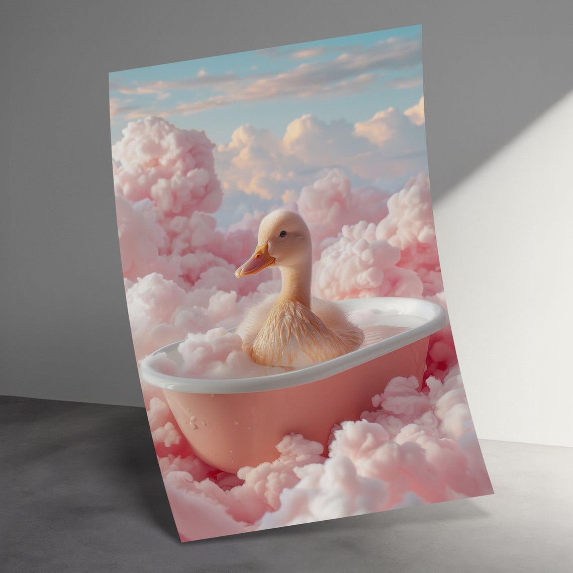 Adorable Duckling In Pink Bathtub On Clouds Whimsical Poster - Image 3