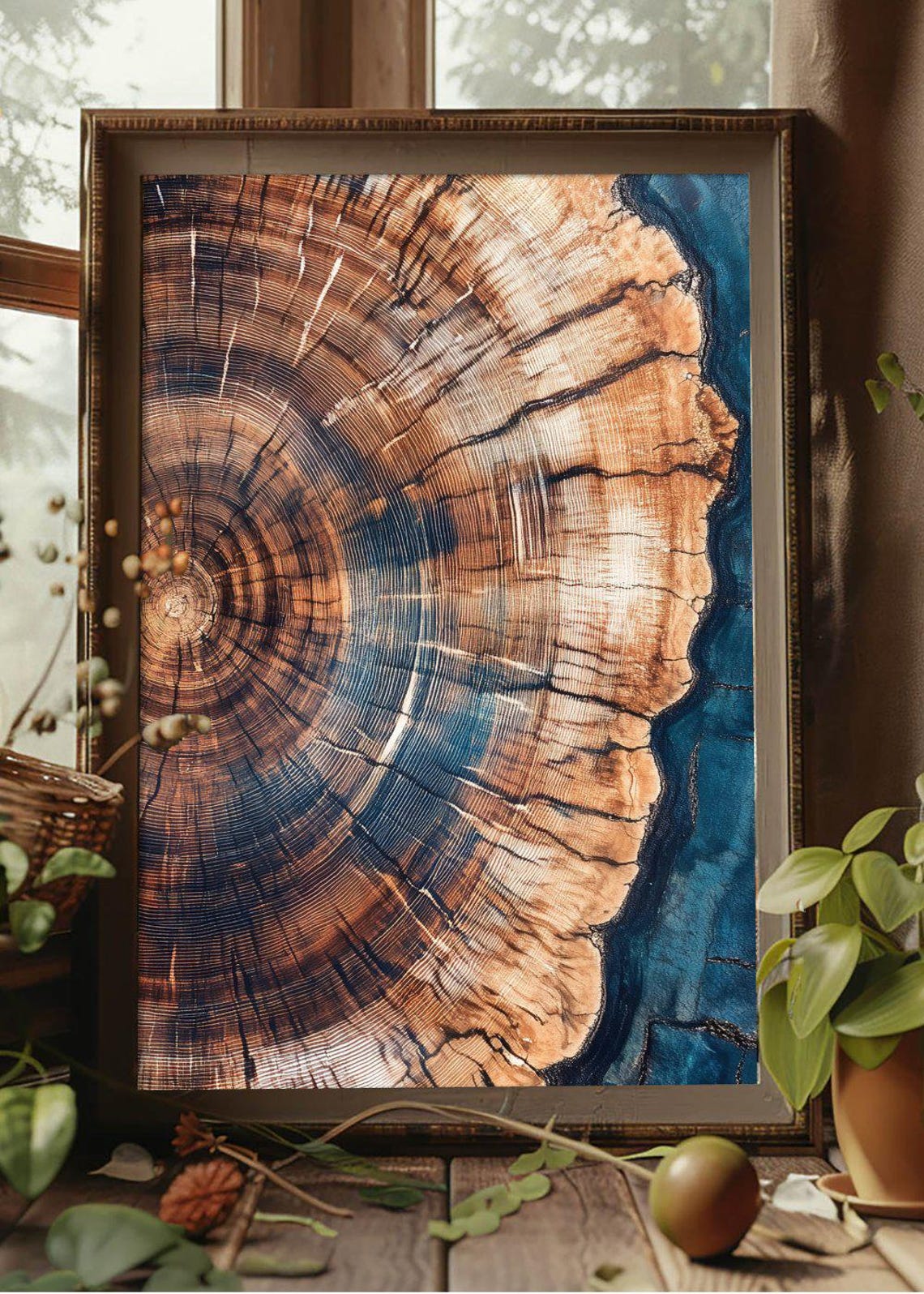 Abstract Petrified Wood Cross Section Blue Brown Closeup Poster - Image 2