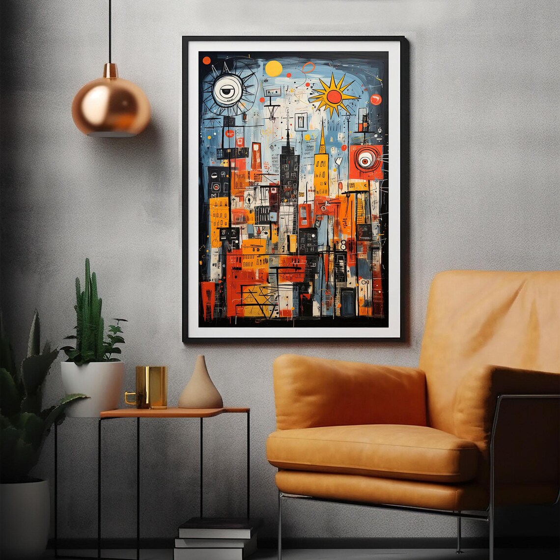 Urban Sun Abstract Cityscape Blazing Sun Basquiat Style Art Poster - Image 2