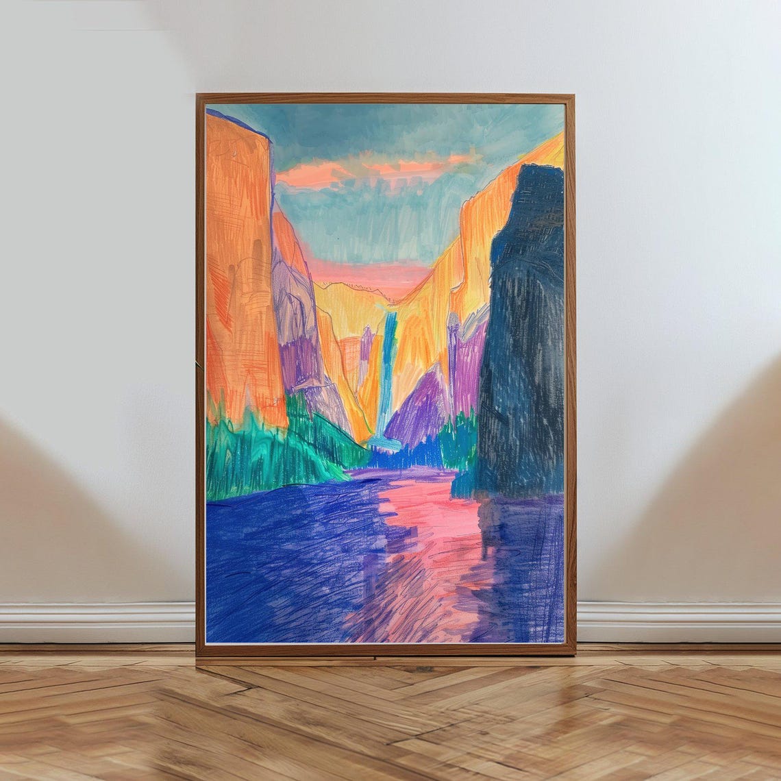 Bold Abstract Canyon Landscape Orange Cliffs Art Painting Poster
