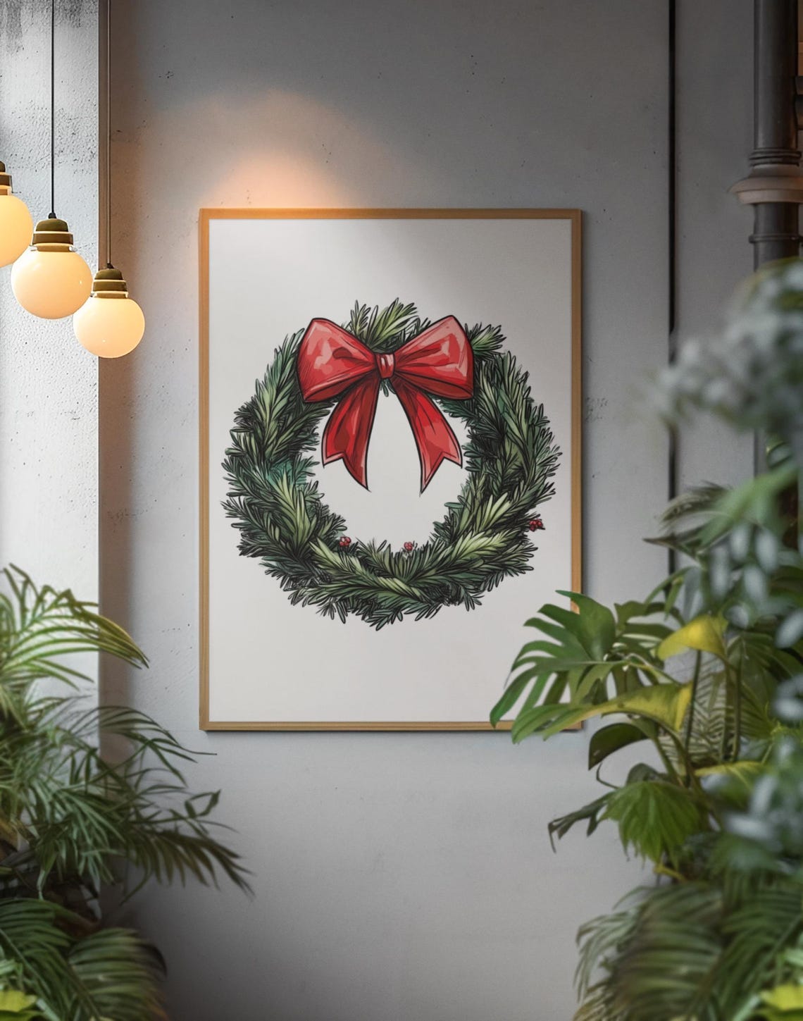Classic Green Pine Wreath With Glossy Red Bow Christmas Holiday Poster