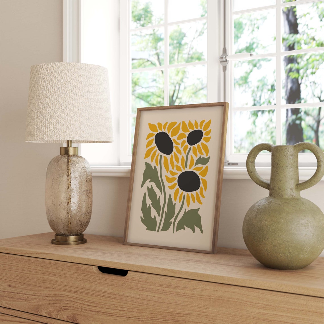 Sunflower Print, Mid-Century Yellow and Green Poster - Image 2