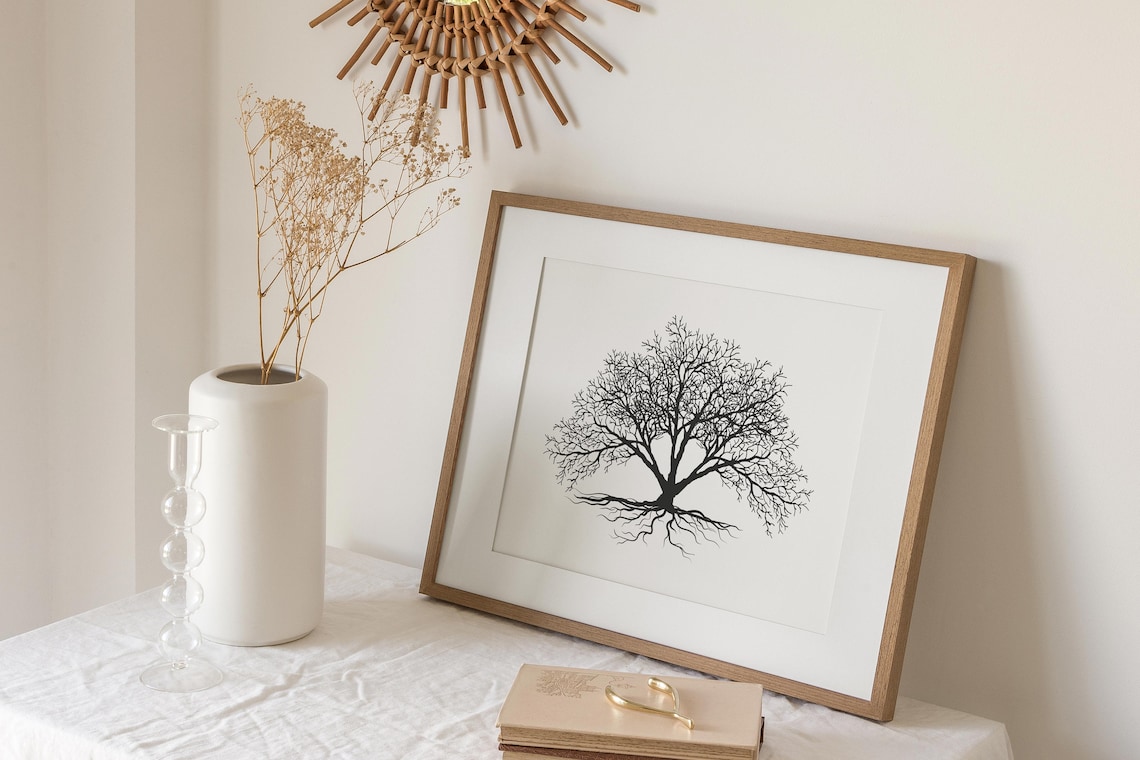 Minimalist Tree Wall Art Print, Black and White - Image 3