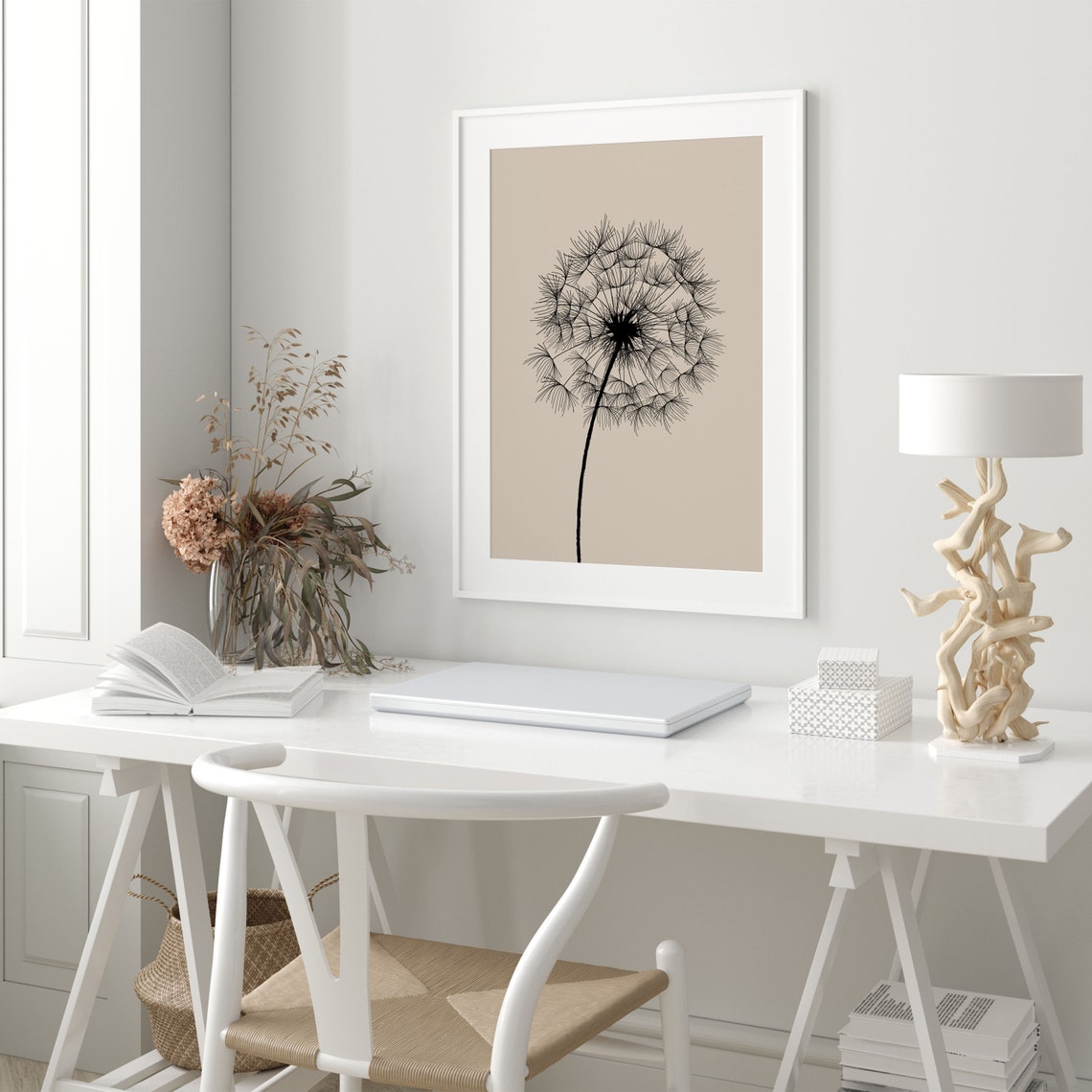 Dandelion Print Neutral Print Wall Art Print Beige Wall Art Beige Print Instant Neutral Dandelion Wall Art - Image 4