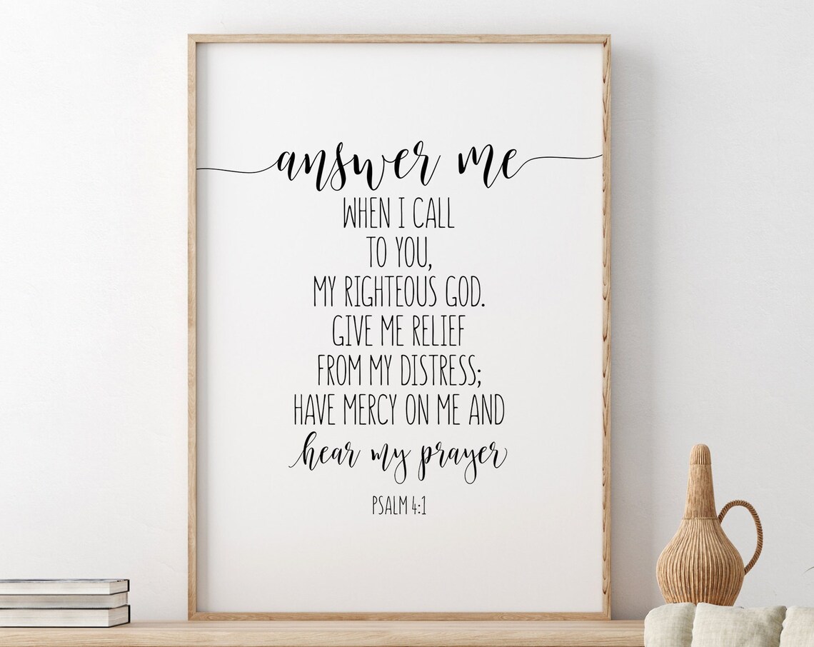 Answer Me When I Call Psalm 4:1 Prayer Scripture Calligraphy Poster