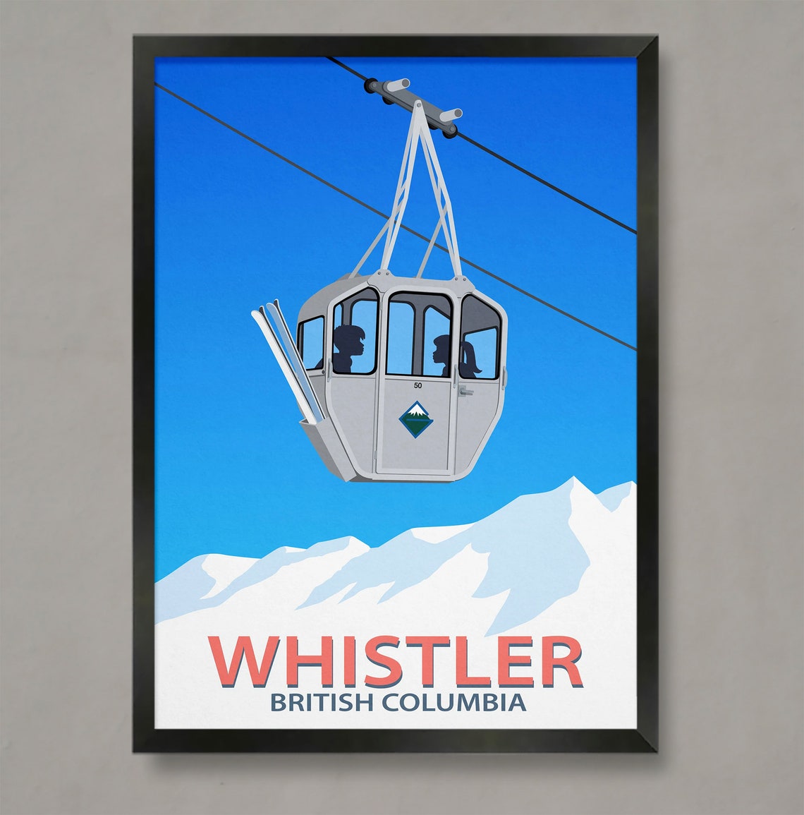 Whistler British Columbia Vintage Silver Gondola Retro Ski Poster