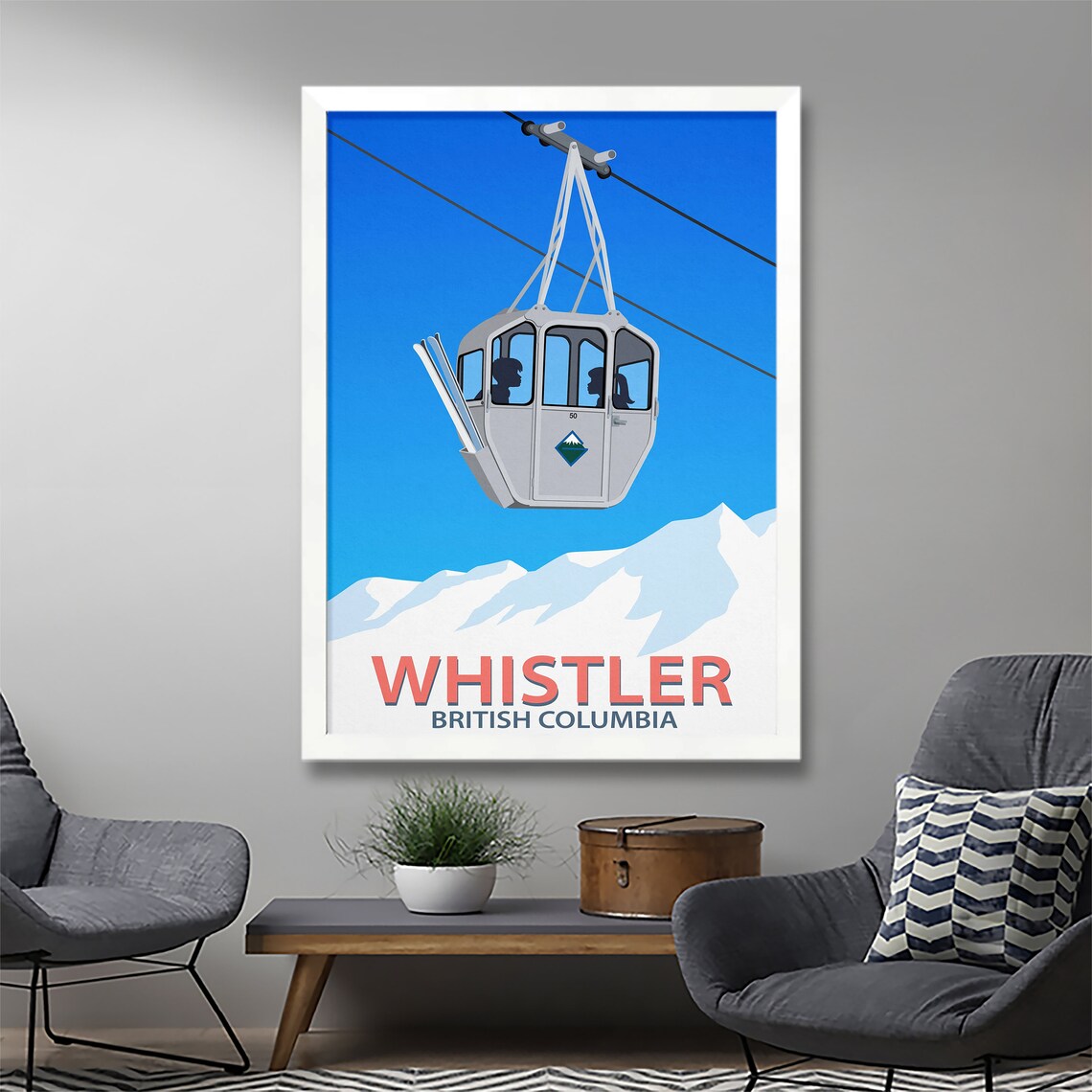 Whistler British Columbia Vintage Silver Gondola Retro Ski Poster - Image 2