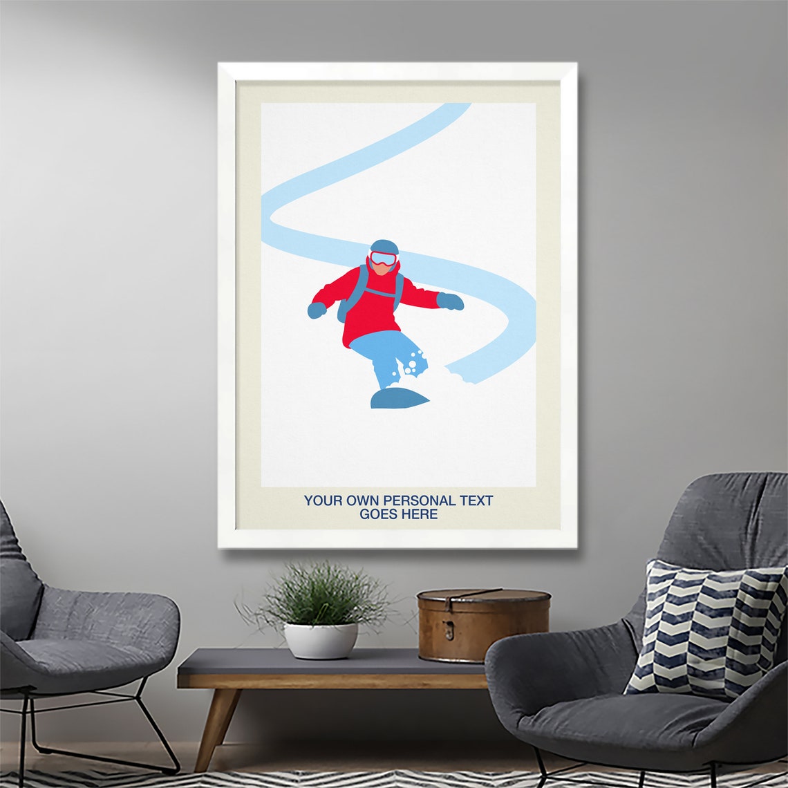 Personalised Snowboarder Poster Custom Name Minimalist Winter Art - Image 2