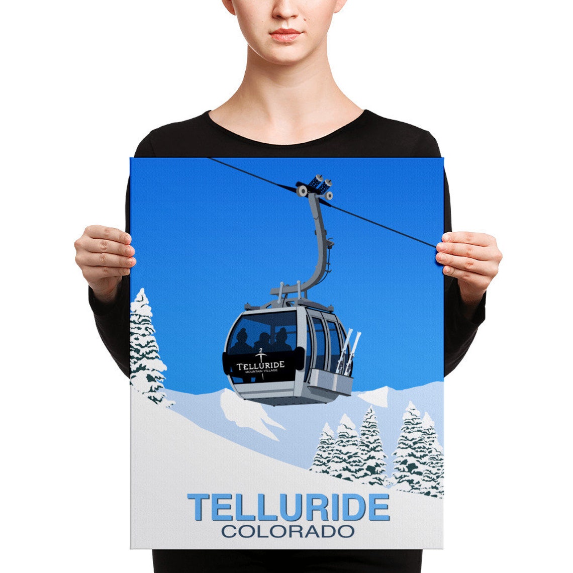 Telluride Colorado Mountain Village Gondola Retro Ski Art Poster - Image 4
