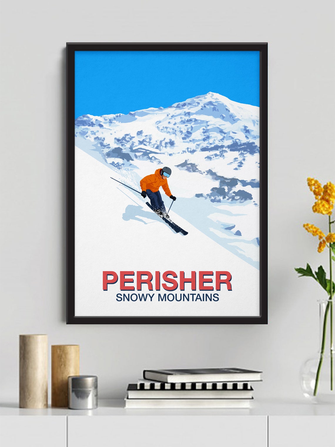 Perisher Ski Resort Poster with Powder Skier Snowy Mountains Australia - Image 4
