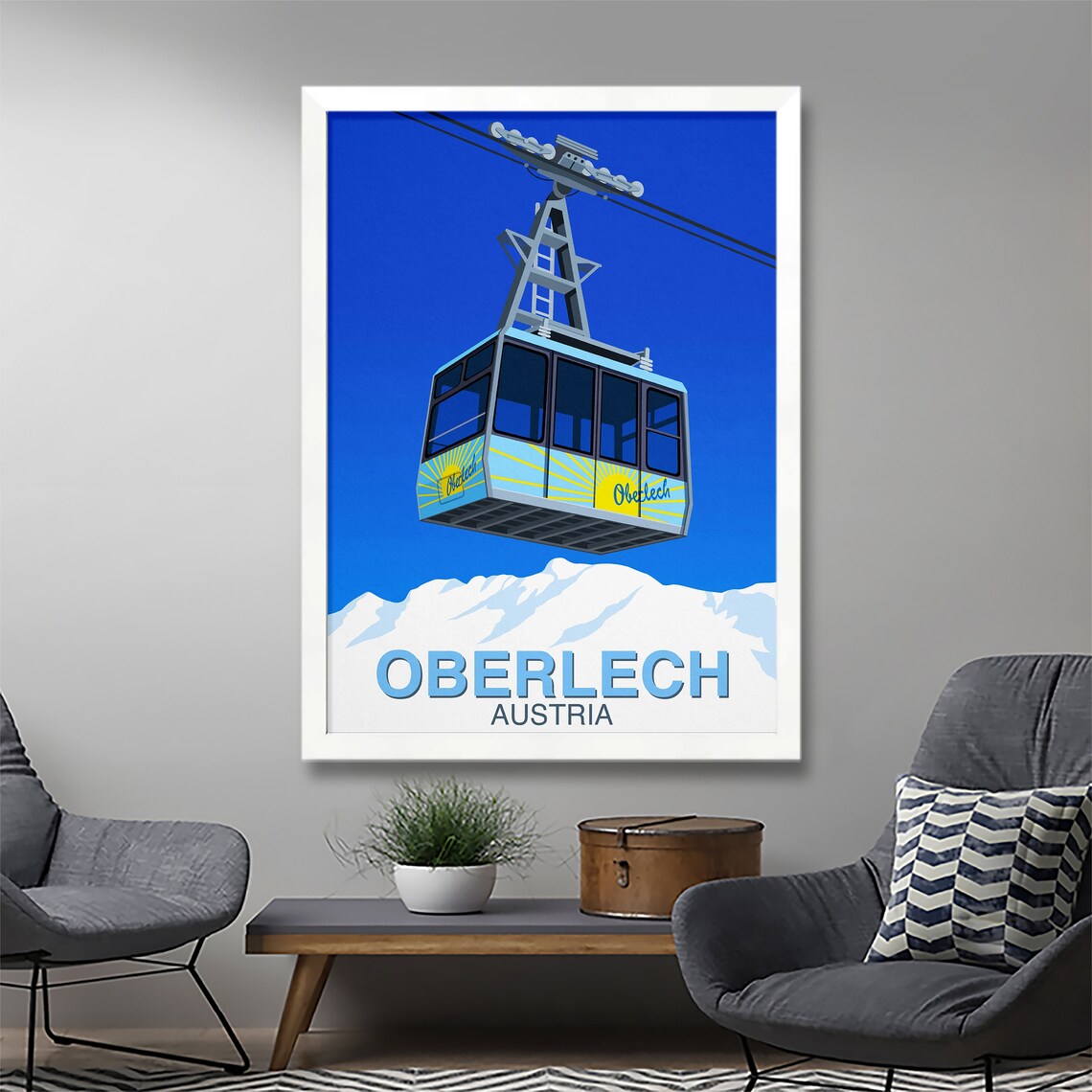Oberlech Austria Blue Cable Car Gondola Ski Resort Travel Poster - Image 2