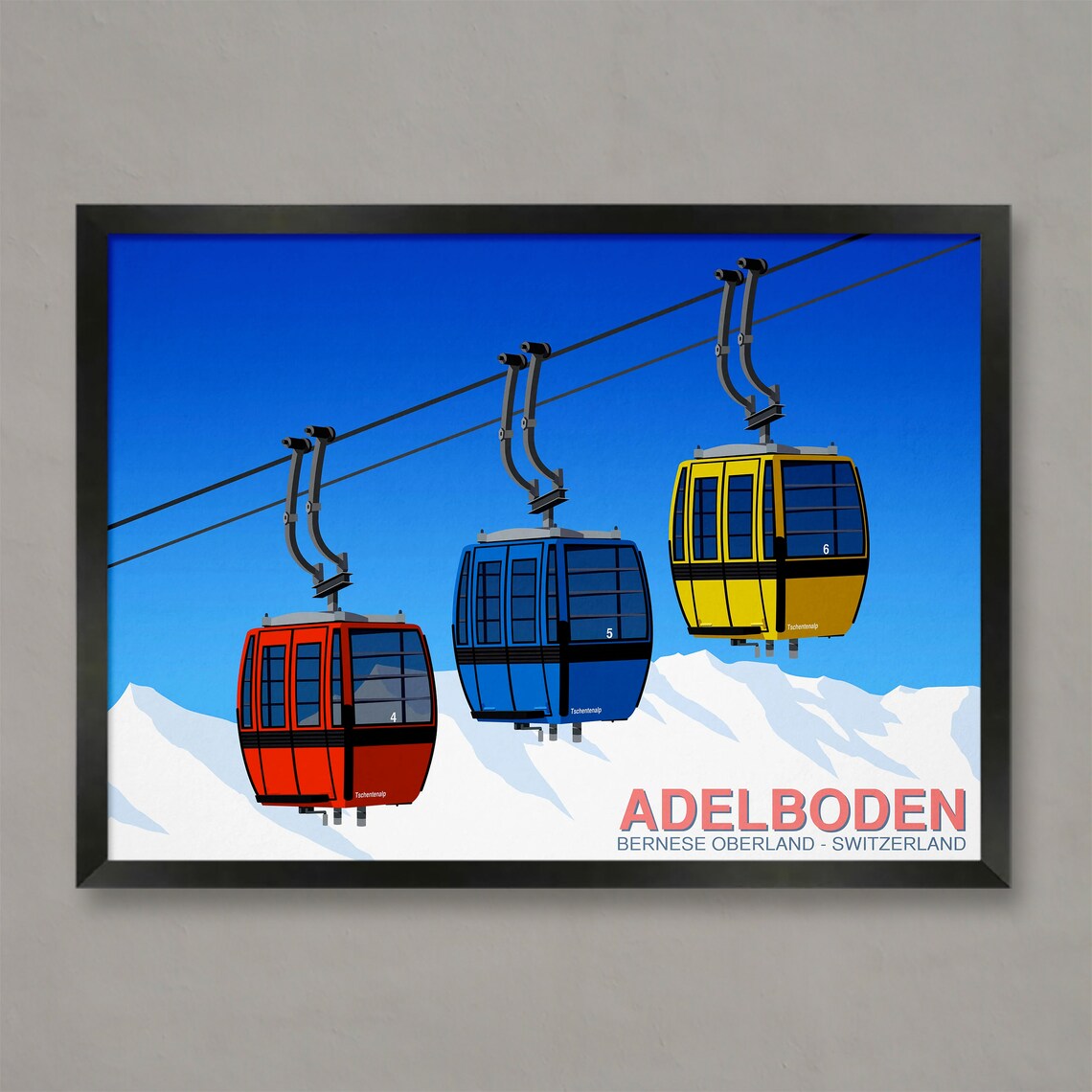 Adelboden Switzerland Gondola Cable Cars Bernese Oberland Travel Poster