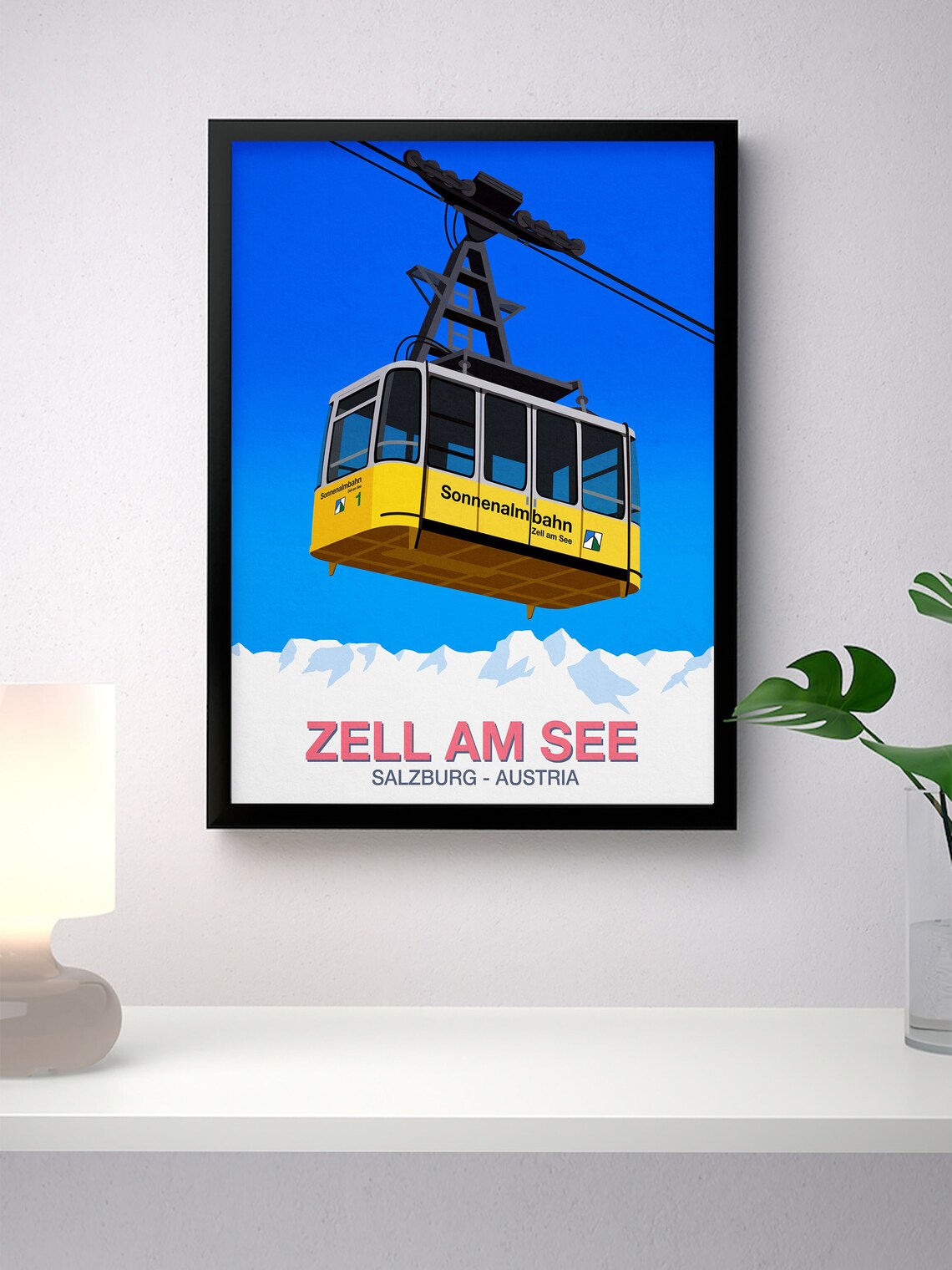 Zell Am See Salzburg Austria Yellow Cable Car Sonnenalmbahn Ski Poster - Image 2