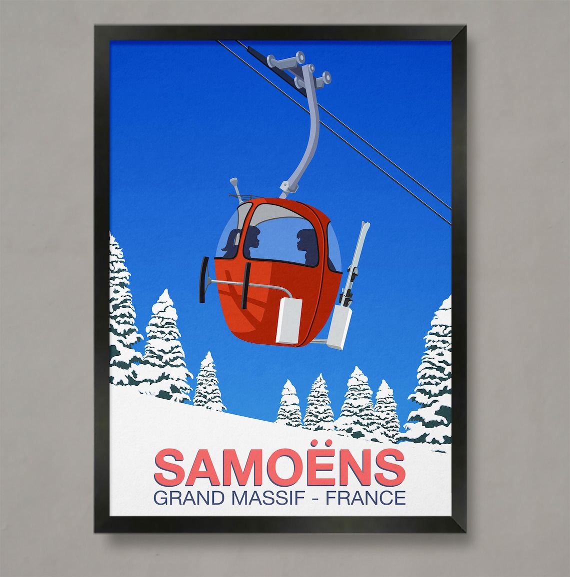 Samoens Ski Resort Travel Poster, Snowy Mountain Print
