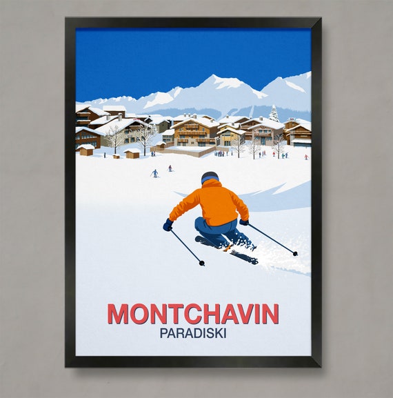 Montchavin Ski Resort Poster Ski Resort Poster Ski Print Snowboard Poster Ski Gifts Ski Poster Montchavin Ski Resort Montchavin