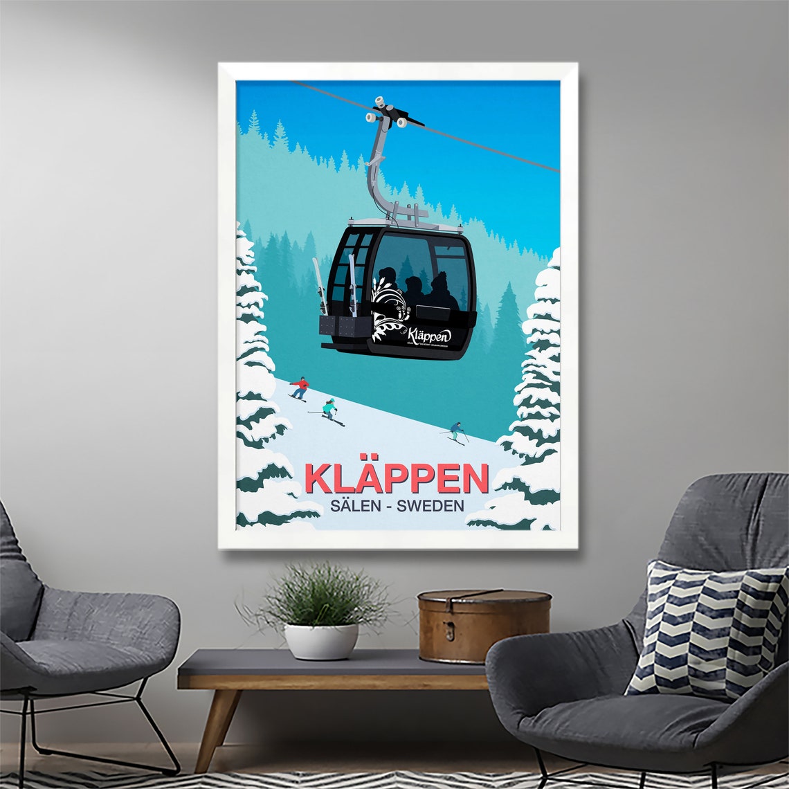 Klappen Ski Resort Poster with Gondola and Skiers Salen Sweden Peaks - Image 2