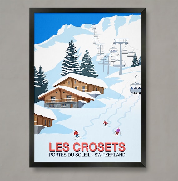 Les Crosets Ski Resort Travel Poster, Ski Print