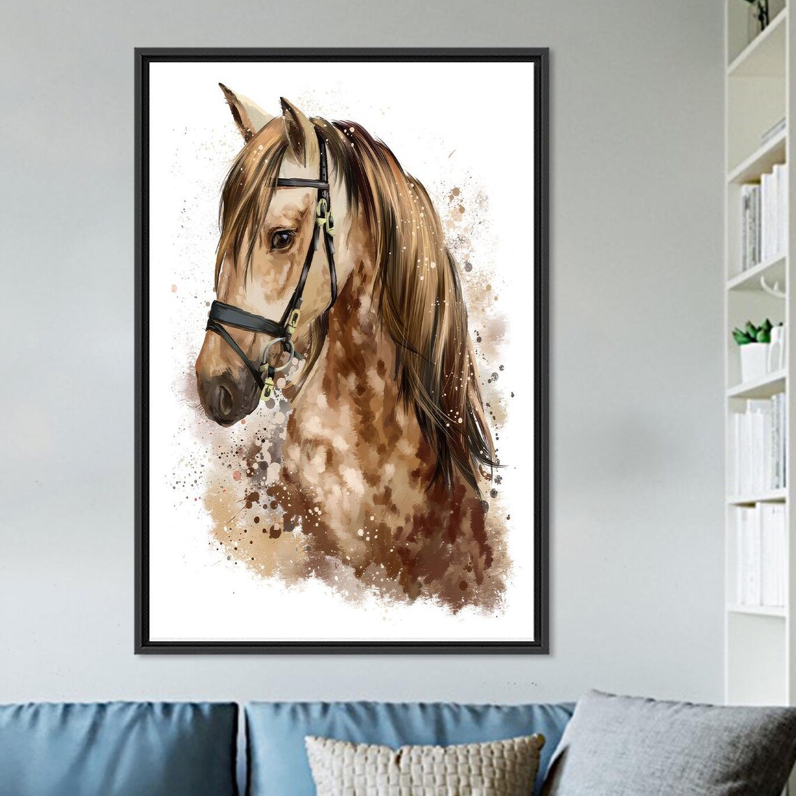 Watercolor Horse Head Portrait Brown Equestrian Splash Art Poster
