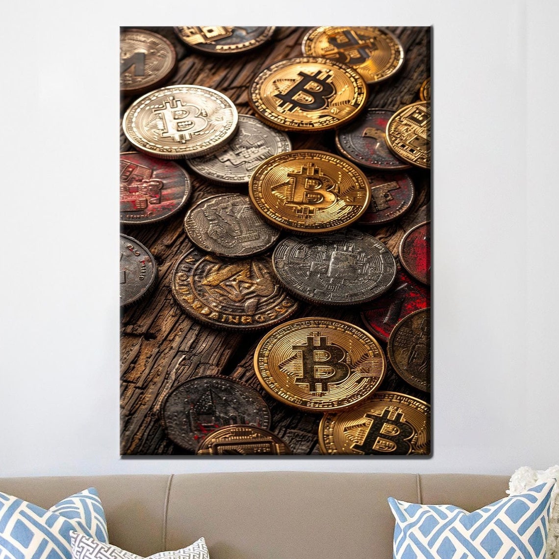 Gift For The Home Bitcoin Printed Decoration Modern Artwork Coin Wall Decor Crypto Money Art Personalized Teacher