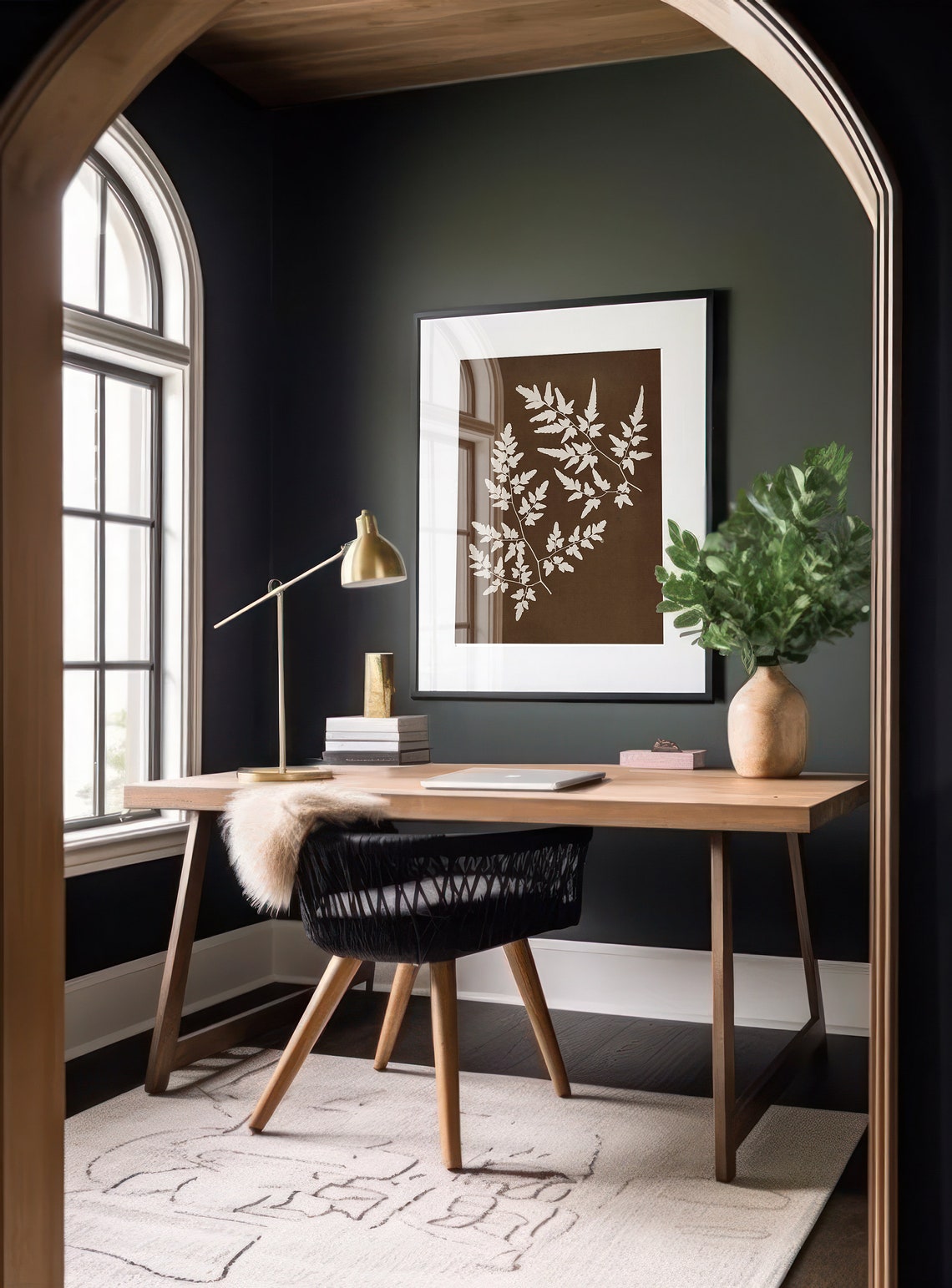 White Fern Botanical Silhouette Minimalist Neutral Brown Wall Art - Image 2