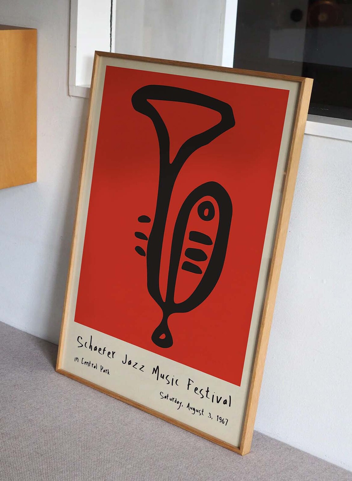 Schaefer Jazz Music Festival 1967 Central Park Red Trumpet Poster - Image 3