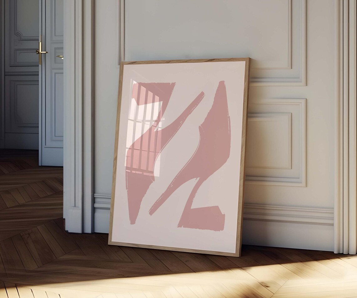 Pink High Heels Pair Mid Century Fashion Abstract Art Poster - Image 2