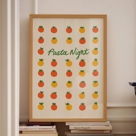Tomato Pasta Print Kitchen Poster Pasta Night Print Tomato Wall Art Pasta Poster Italy Poster Red Orange Wall Art Large Poster