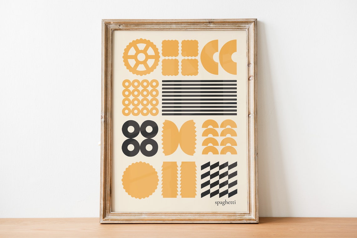 Mustard Yellow Pasta Shapes Chart Retro Italian Kitchen Poster Art - Image 2