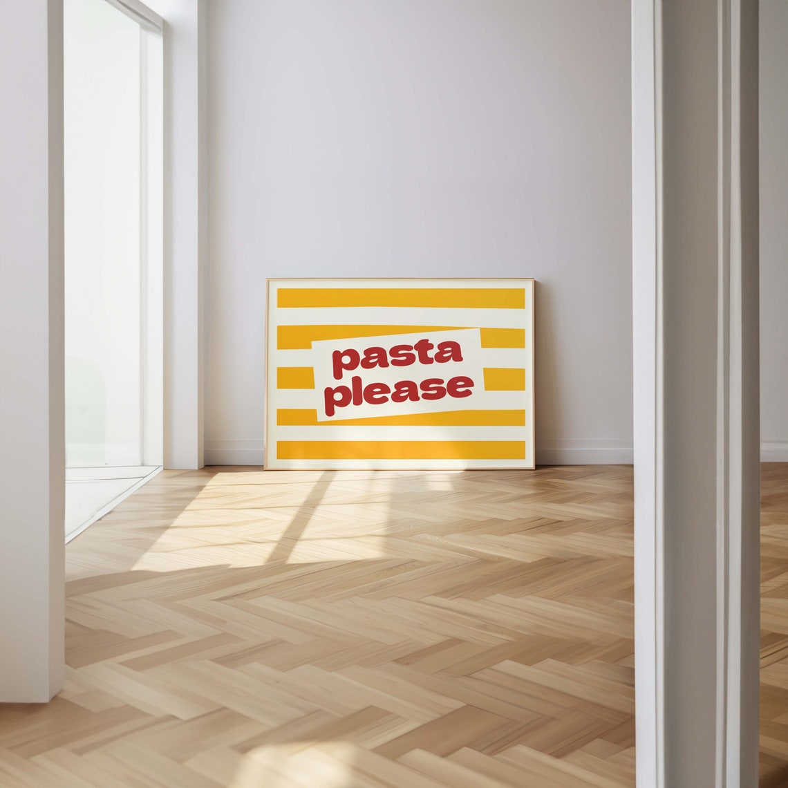 Pasta Please Italian Bold Red Type Yellow Striped Kitchen Poster - Image 2