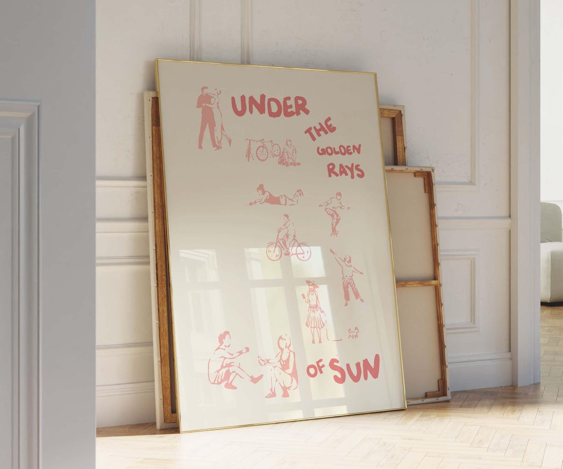 Under the Golden Rays of Sun Rose Pink Summer Doodle Art Poster