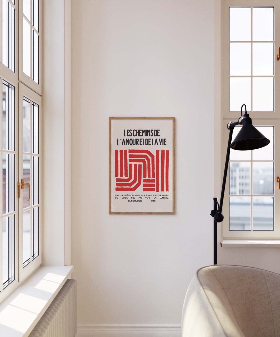 Les Chemins de l'Amour French Red Abstract Typography Art Poster - Image 3
