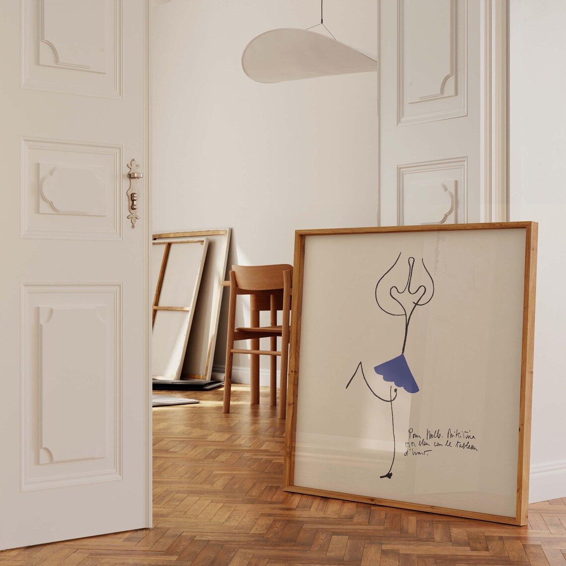 Abstract Line Figure Blue Accent Minimalist French Modernist Art Poster - Image 3
