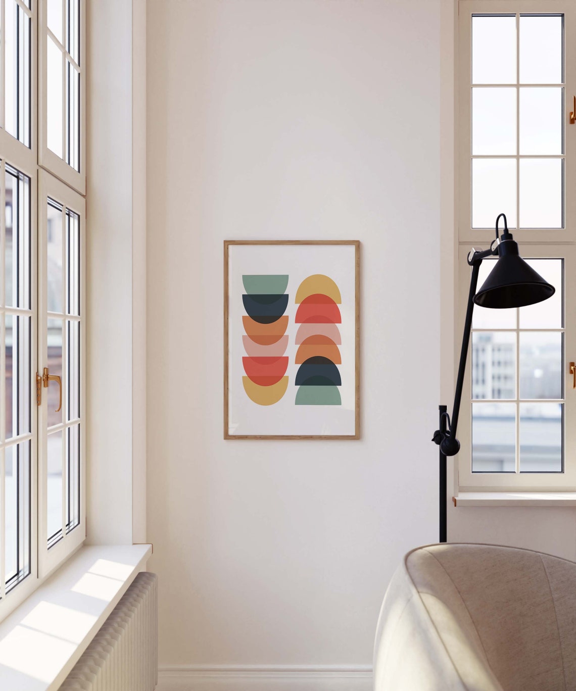 Colorful Half Circle Geometric Mid Century Modern Abstract Art Poster - Image 3