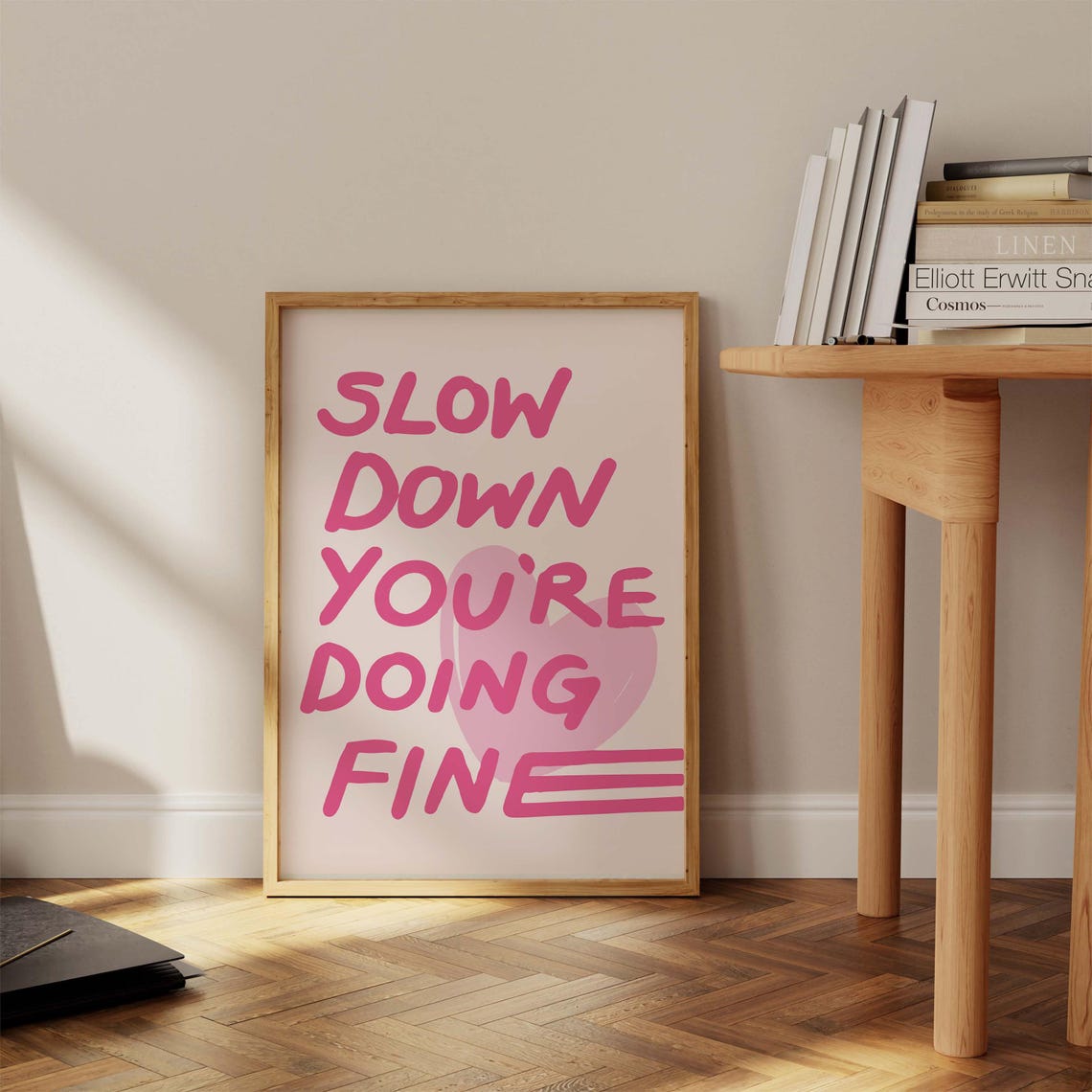 Slow Down You Are Doing Fine Pink Hand Lettered Quote Wall Art - Image 2
