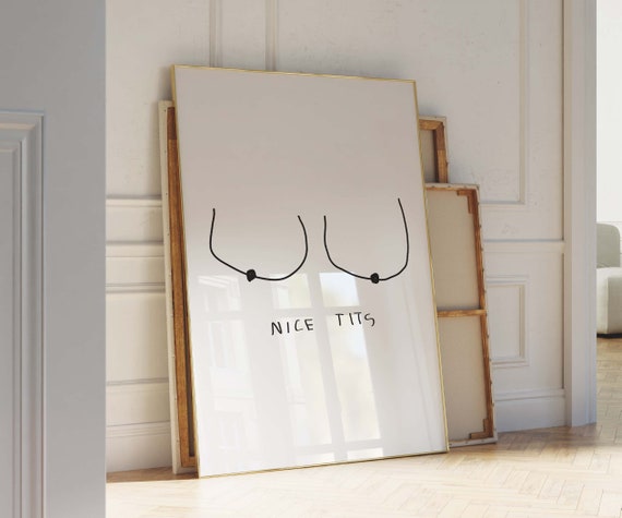 Boob Art Poster Black White Funny Boobs Art I Love Tits Quote Art Type Art Typographic Art Tall Art Print Art