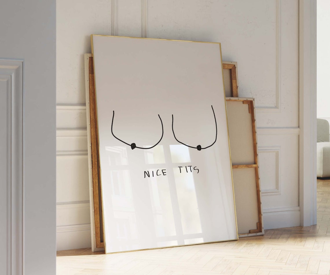 Nice Tits Funny Line Drawing Boob Humor Black White Art Print