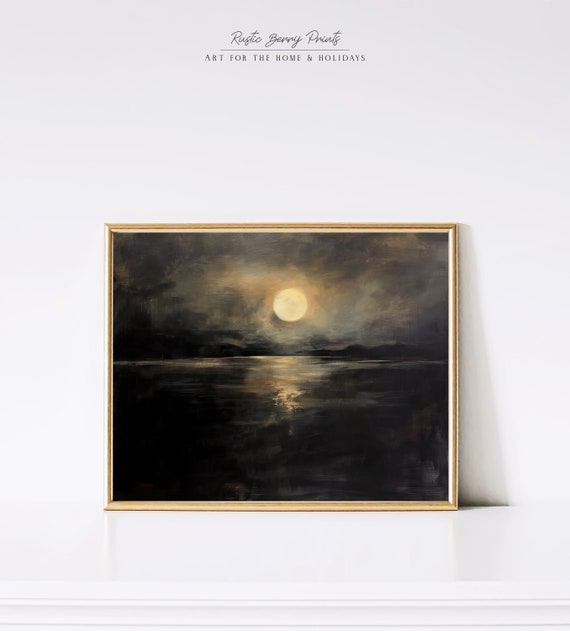 Dark Moon Oil Painting Wall Art Moody Vintage Print Cottagecore Dark Academia Aesthetic Instant