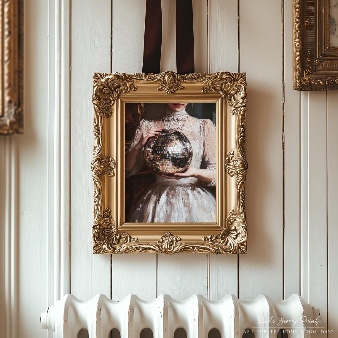 Disco Ball Queen White Lace Victorian Gown Painting Wall Art - Image 3