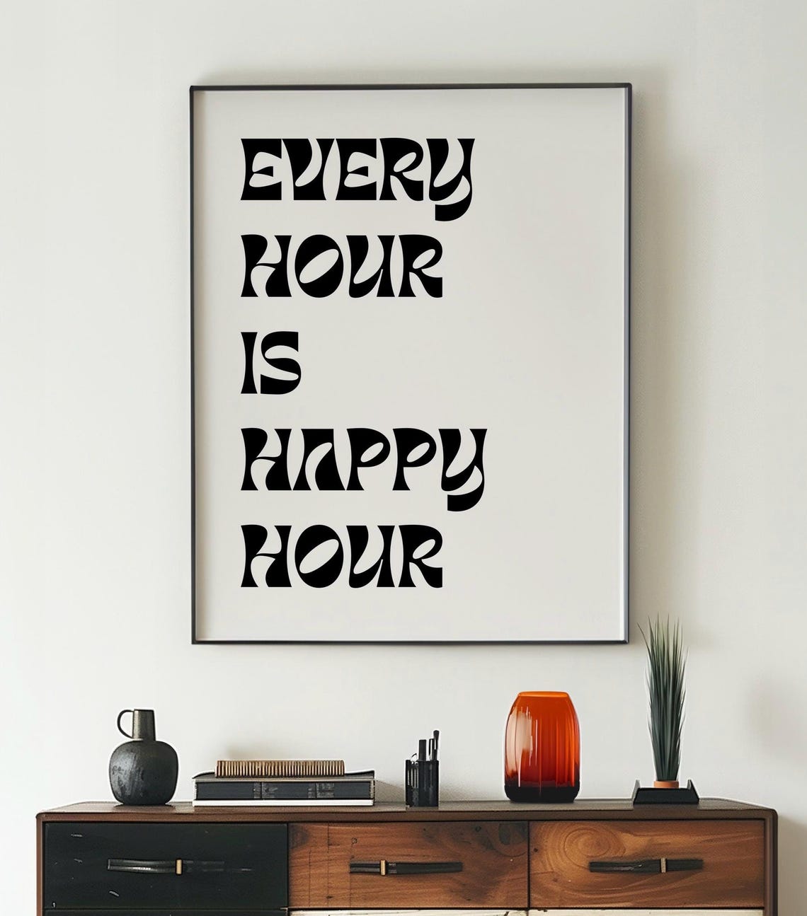 Retro Every Hour Is Happy Hour Wavy Typography Bar Quote Print