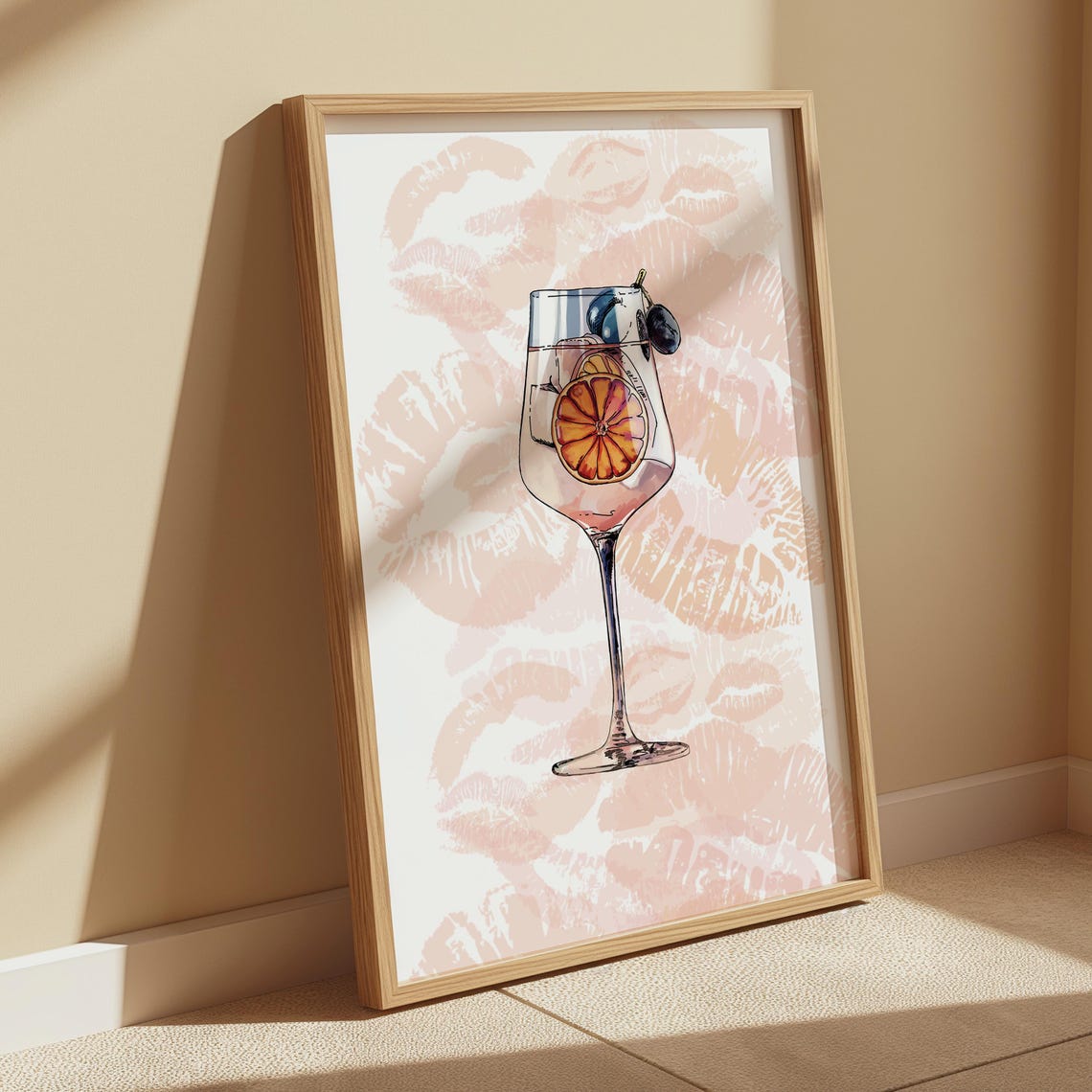 Chic Cocktail Glass Lipstick Kiss Aperol Spritz Bar Art Print - Image 2