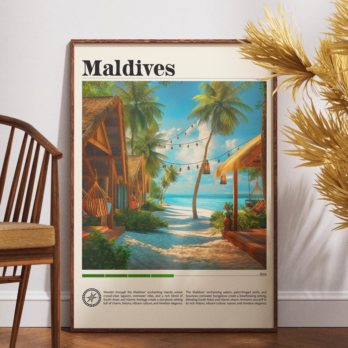 Maldives Beach Hut Sunset Tropical Island Paradise Travel Poster