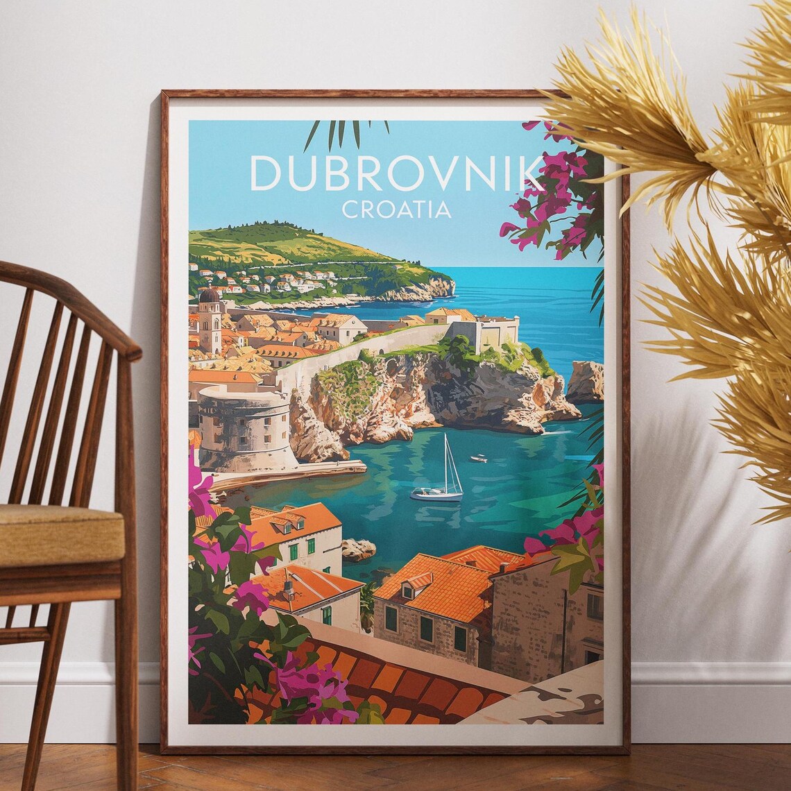 Dubrovnik Croatia Walled Old City Coastal View Travel Art Poster