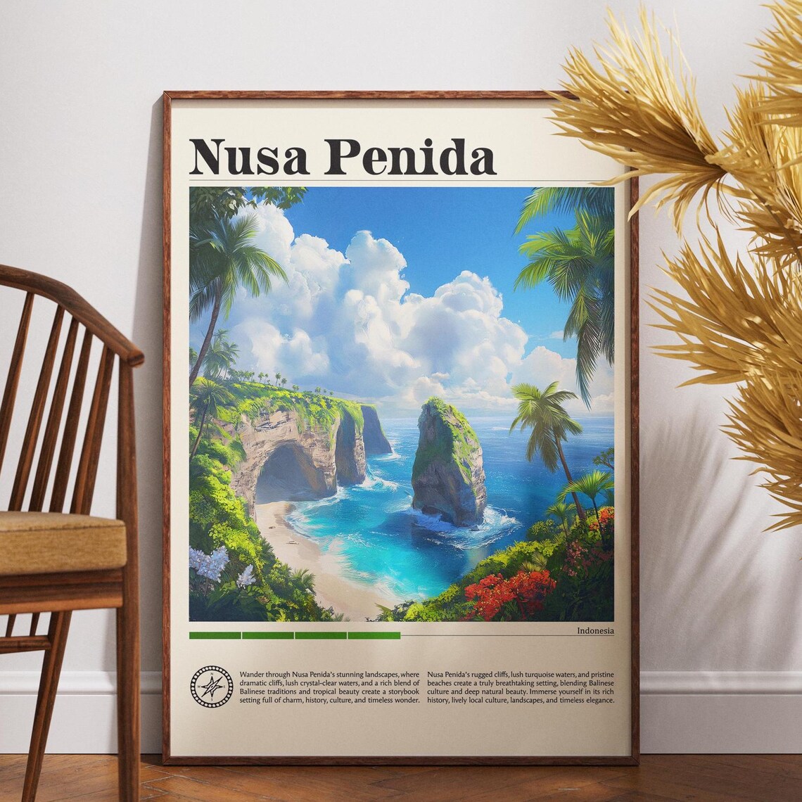 Nusa Penida Indonesia Sea Arch Cliffs Beach Vintage Travel Poster