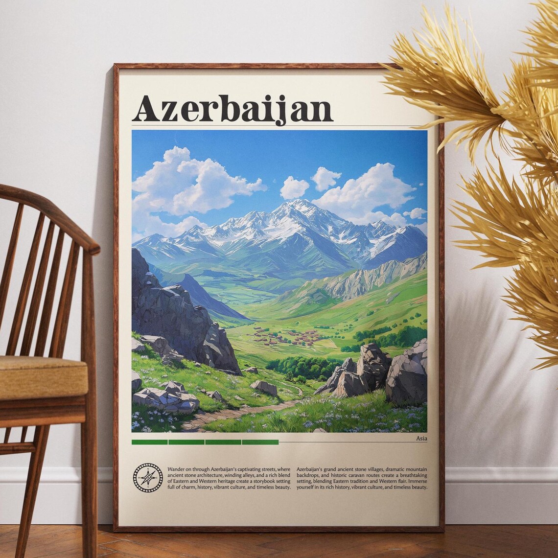 Azerbaijan Caucasus Snow Capped Mountain Village Valley Travel Poster