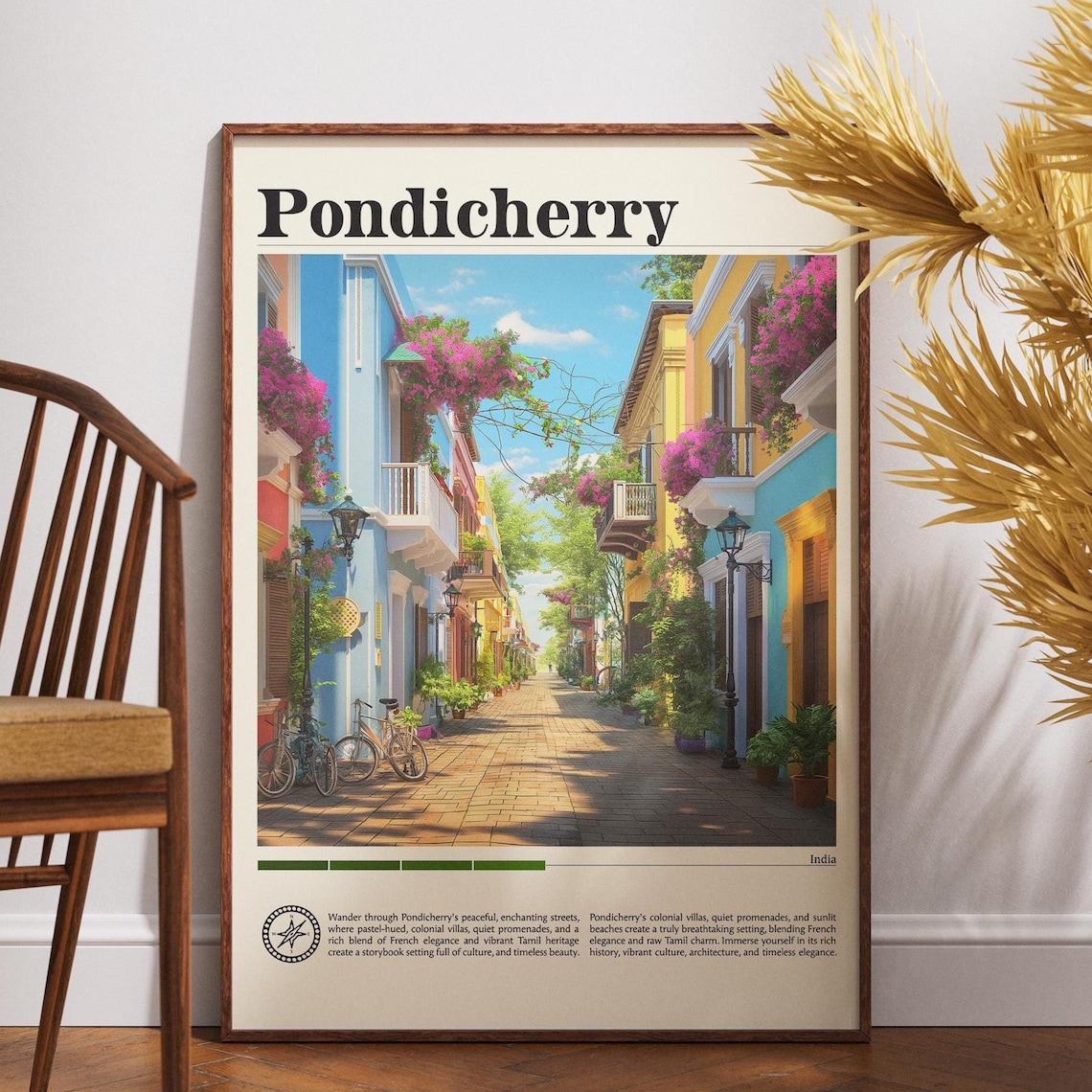 Pondicherry India French Colonial Quarter Vintage Travel Poster