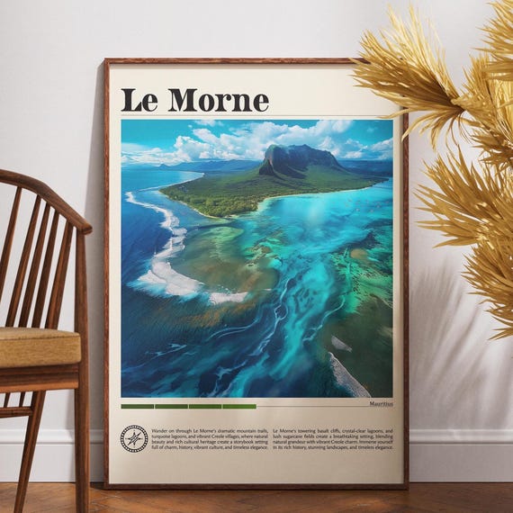 Le Morne Travel Print Mauritius Poster Africa Wall Art Tropical Island