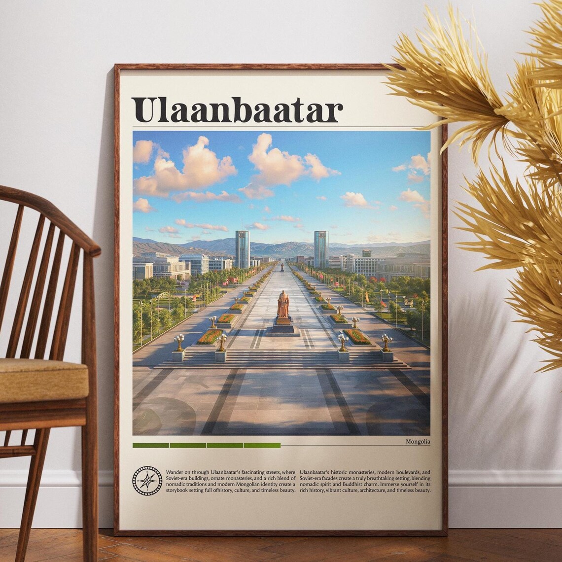 Ulaanbaatar Grand Boulevard Monument Statue Mongolia Travel Poster